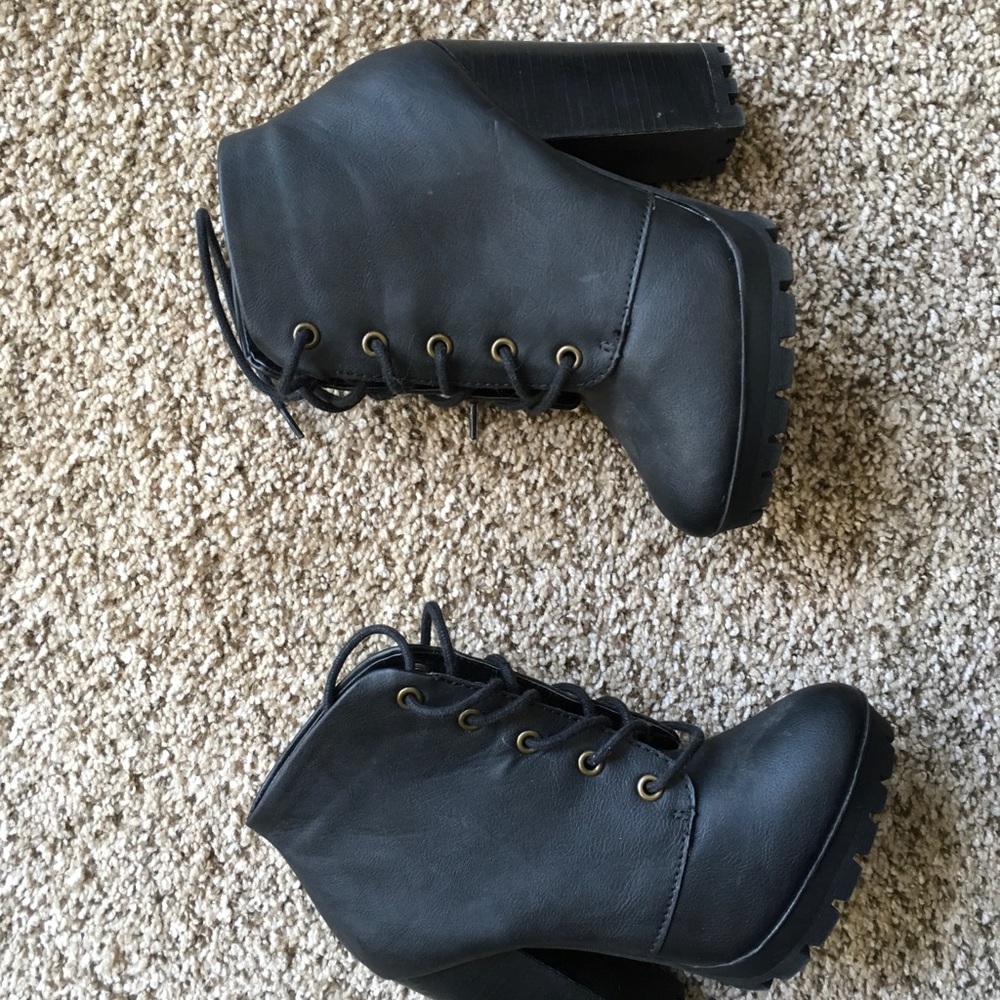 Black leather ankle booties